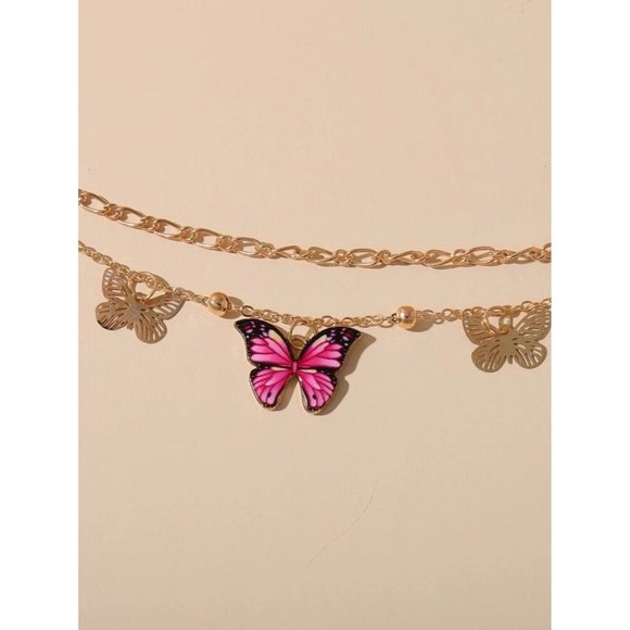 Butterfly Charm Layered Anklet - Picture 3 of 4